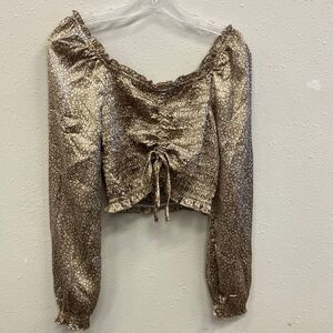 Japna animal print satin long sleeve crop top size medium #628